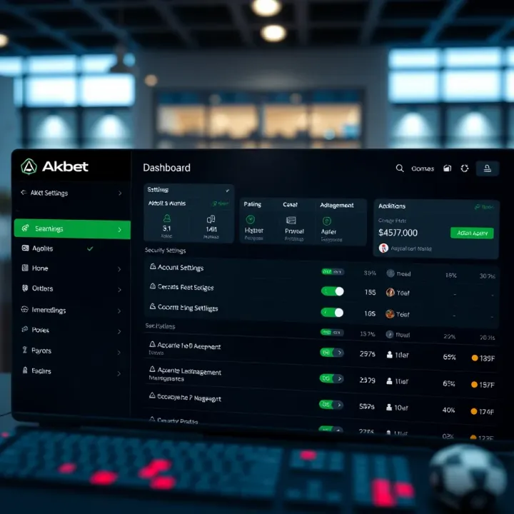 Dashboard overview showing account management options and security settings on Akbet platform