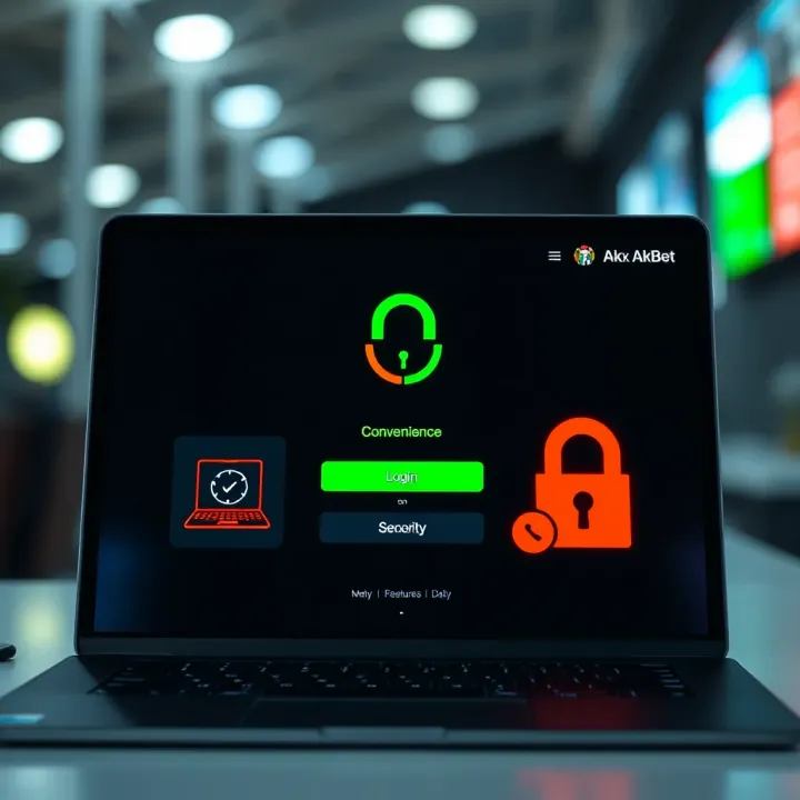 Graphic showing a secure login screen and icons representing convenience and security for AkBet users in Nigeria