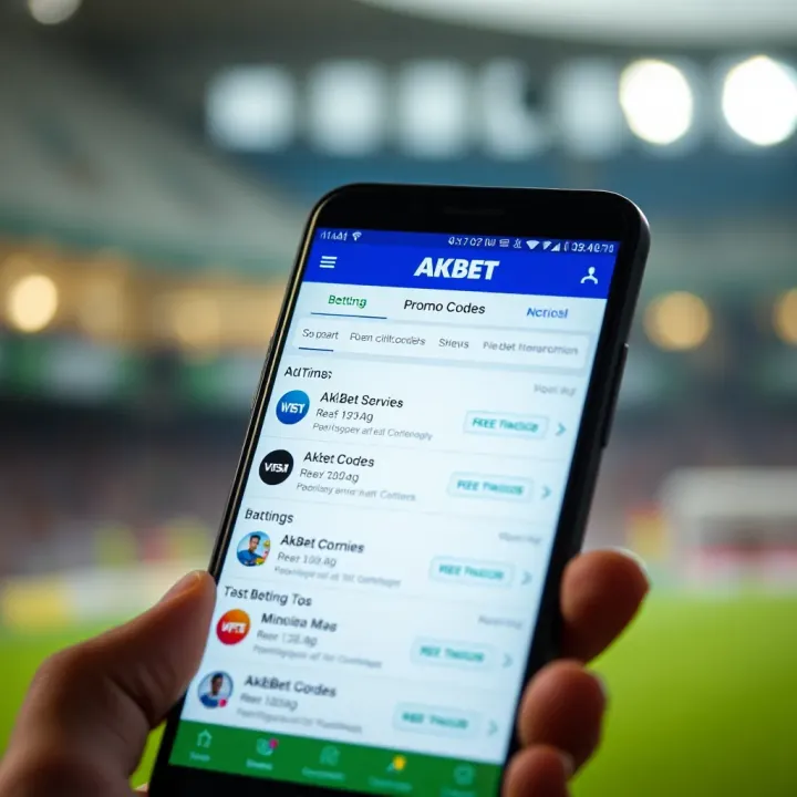 Illustration of a smartphone displaying Akbet free promo codes and betting options