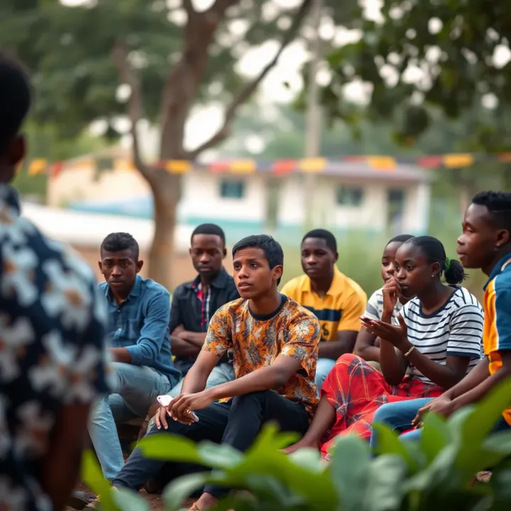 Youth gathering engaging in community activities influenced by the Akbet group
