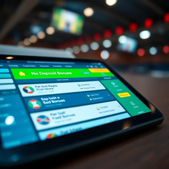 Illustration of an online betting interface showing no deposit bonus options on a digital device