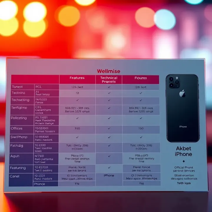 Comparison chart showing technical specifications and features of Akbet iPhone versus official iPhone models
