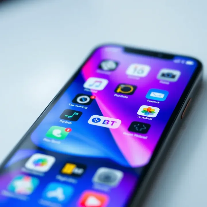 Close-up of a sleek smartphone displaying app icons and vibrant colors on the screen