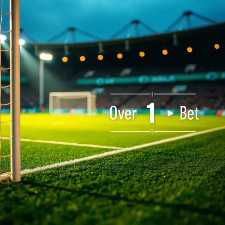 Illustration of a football pitch with goalposts and a highlighted over 1 bet concept